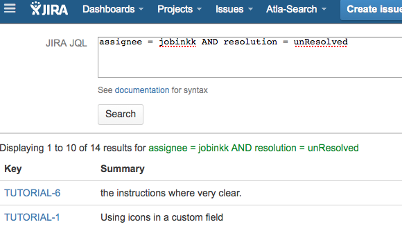 This screenshot show a remote Jira search from local Jira.