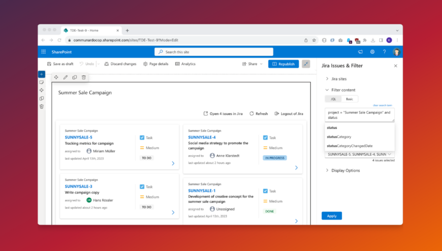 ​Integrate your Jira issues into SharePoint seamlessly