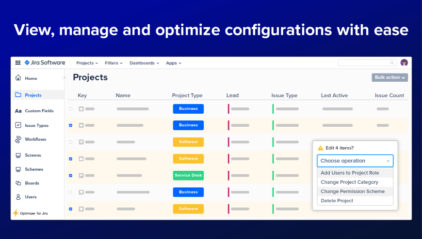 Manage your items at scale in Jira using the bulk actions functionality.