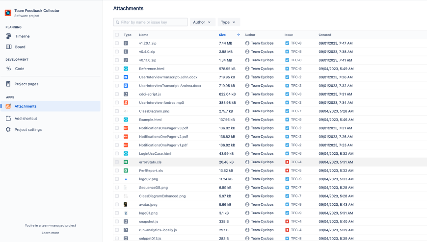 Sort by attachment attributes