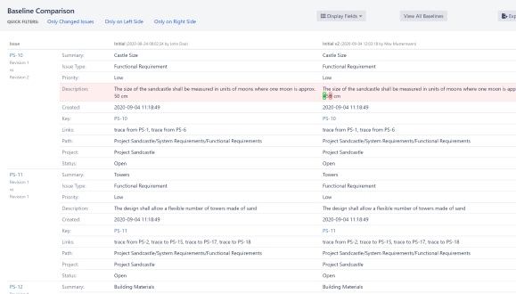 Easily create and compare the various baselines of projects or a subset of issues