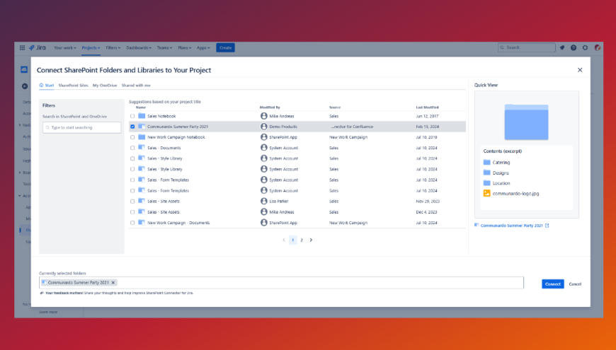 Connect SharePoint folders to a Project in Jira