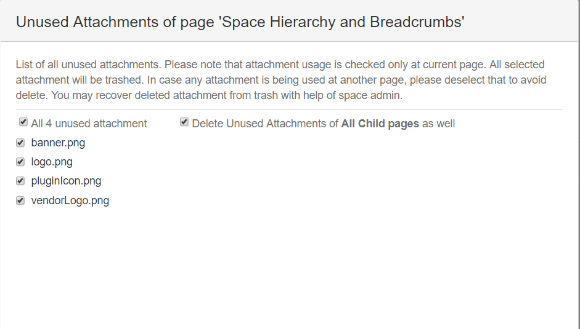 Review the unused page attachments list