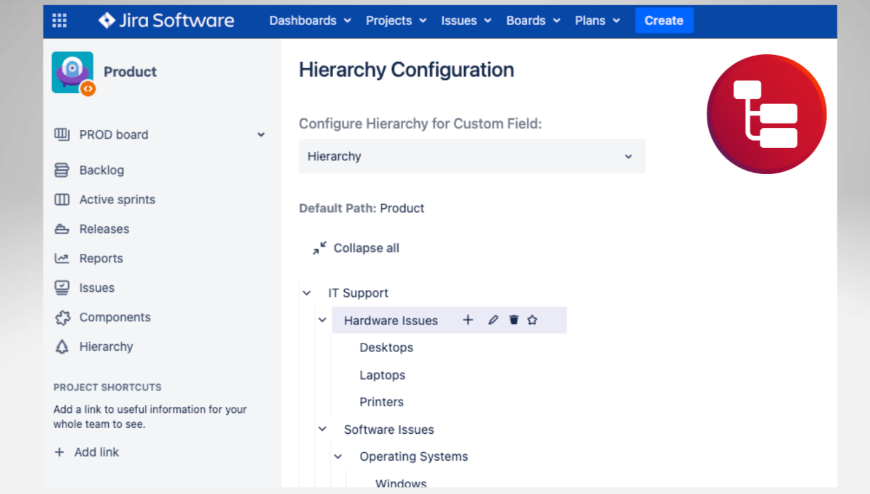 Manage custom hierarchies at project level