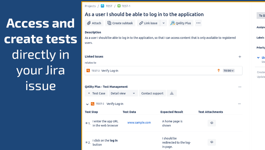 Access and create tests from the Jira issue