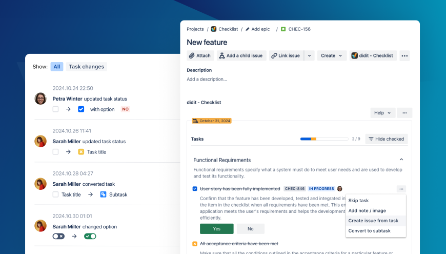 Track Task Progress in Issues with real time-sync