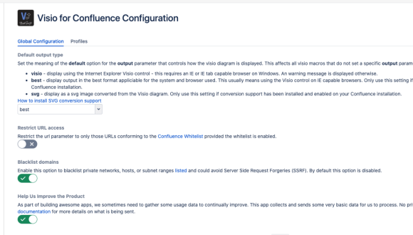 Admins stay in control and ensure safe app usage by blacklisting prohibited domains, restricting URL access to a Confluence whitelist, or setting up data profiles that make accessing remote URL’s safe and easy for all.