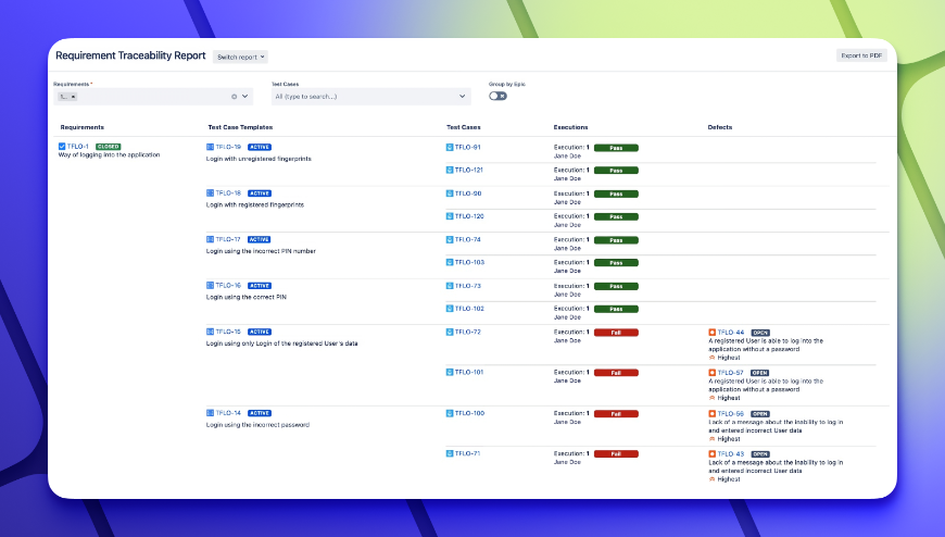 Comprehensive test coverage and traceability