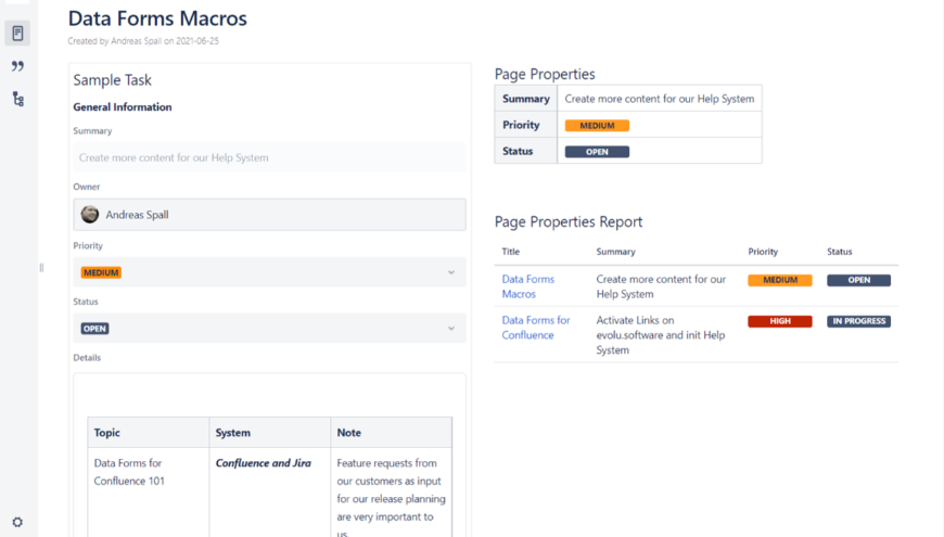 Collect and present data with structured data forms to let your colleagues, even non-technical, collaborate and input data in Confluence