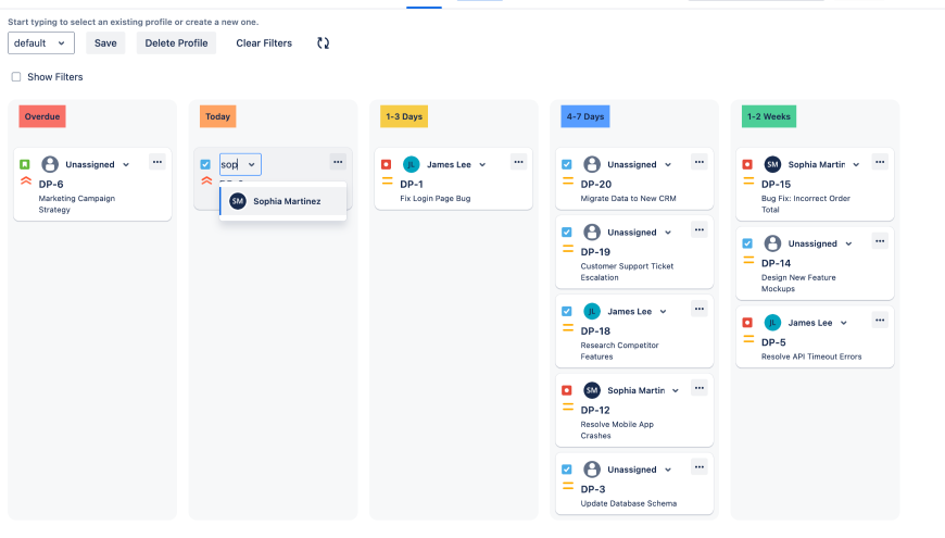 View and track deadlines in Jira with clear, predefined columns for better task management