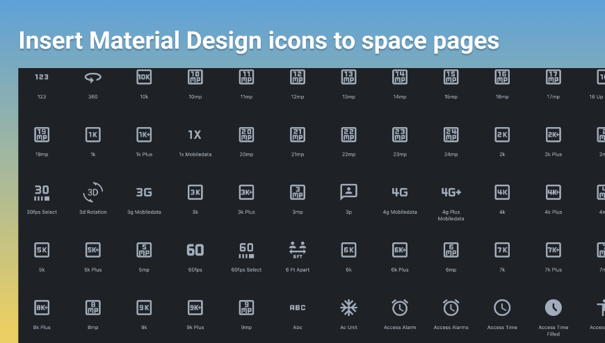 You can add Material Design icons to the pages