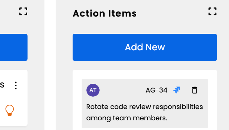 Easily create and link Jira issues from action items, bridging the gap between retrospective discussions and concrete development tasks.