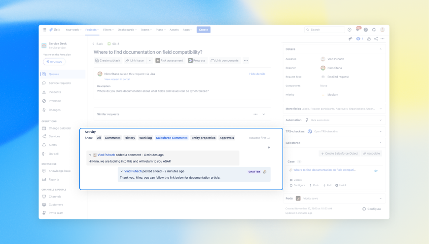 Improve collaboration and communication for teams who rely on different systems. Sync Jira and Salesforce so every department can work on projects with data that’s always up-to-date and error-free.