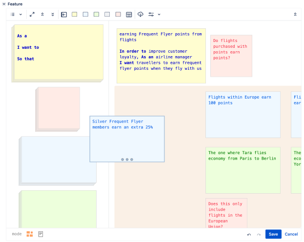 Drag & drop interface when in Example Mapping mode