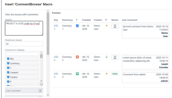 Select issues by JQL and choose the desired fields