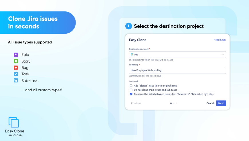 Select a destination project