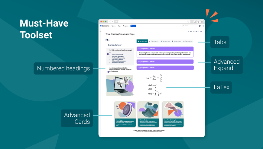 Better Formatting with Tabs, Advanced Expand, Tabs, Background, Advanced Cards, LaTeX, Numbered Headings, Alert/Page Status macro, Buttons, Tooltip, Footnotes, Interactive Banner + AI and more