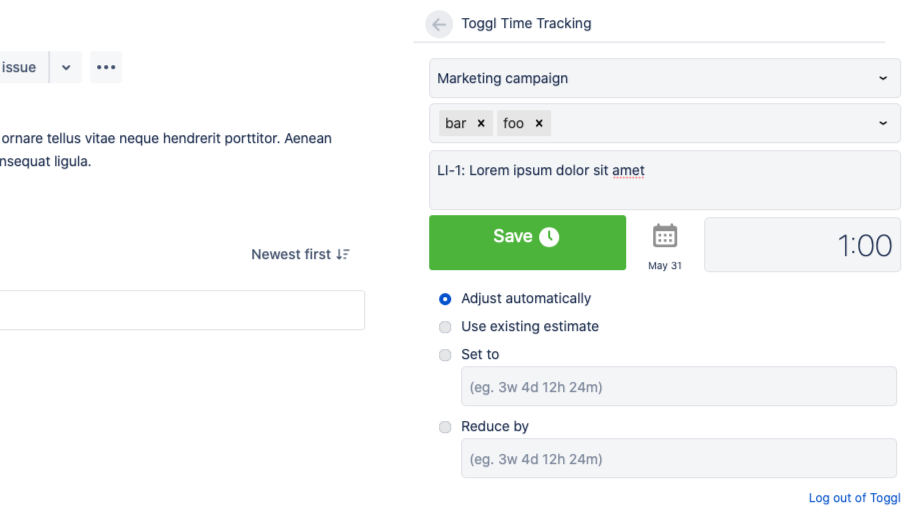 Use the controls you already know form the native JIRA time tracking tools.