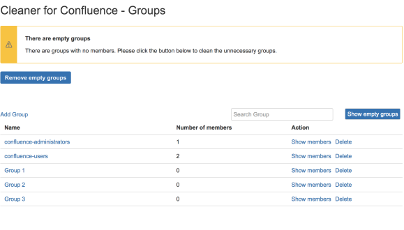 Add and remove groups quickly within the same page. 
Remove all the unused empty groups with just one click. 
Show, add and remove members from a group using a simple dialog.