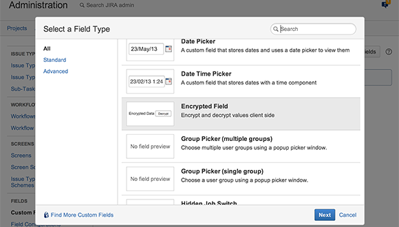 Add the custom field using the type of Encrypted Field.