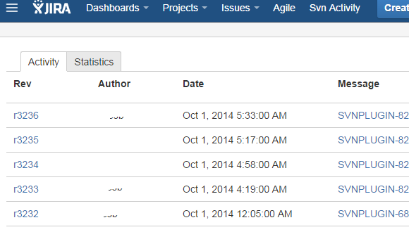 There is an Svn Activiy item in the global menu. This reveals the Svn activity screen. The number of items per page is configurable.