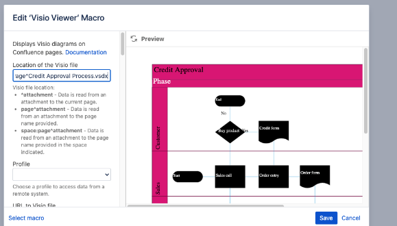 Whether your Visio diagram is attached to your Confluence page, lives on the server, Microsoft OneDrive, or other remote URL, Visio for Confluence makes it easy to bring in and display your diagrams.