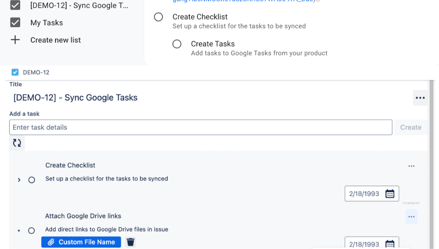 Sync your Jira issue checklists with Google Tasks for real-time task updates across platforms