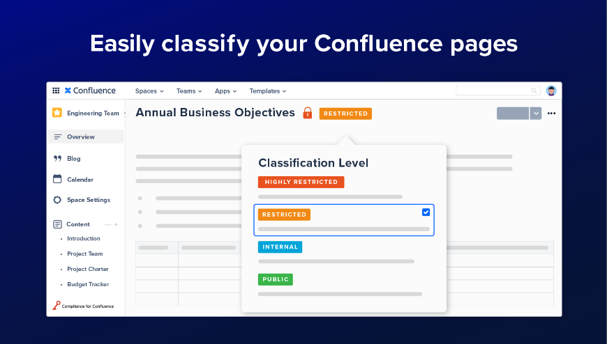 Select the data classification levels you need for your Confluence pages and put a clear structure in place based on the information Confluence contains.