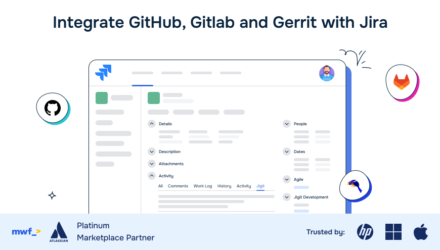 This Git Jira integration uses GitHub or GitLab REST APIs to access the data it needs. No code access is required. Secure and reliable GitLab/GitHub Jira integration. Trusted by Apple and many more companies.