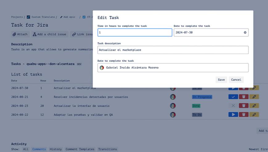 Easily generate and manage detailed tasks within any Jira issue. The intuitive interface allows you to add tasks, set deadlines, and assign them to team members, ensuring that every step of your project is accounted for.