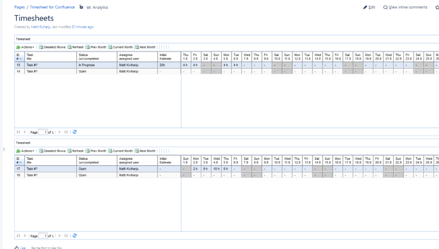 Two Timesheets for user admin