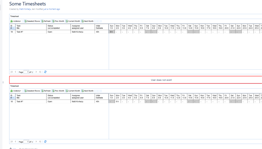 Various Timesheets for Users