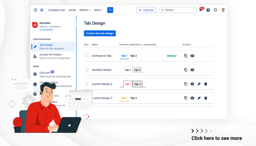 An interface for creating and managing tab designs. If necessary, creating new designs can be restricted to specific user group.