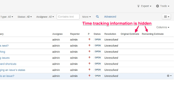 Hide time tracking information in issue search