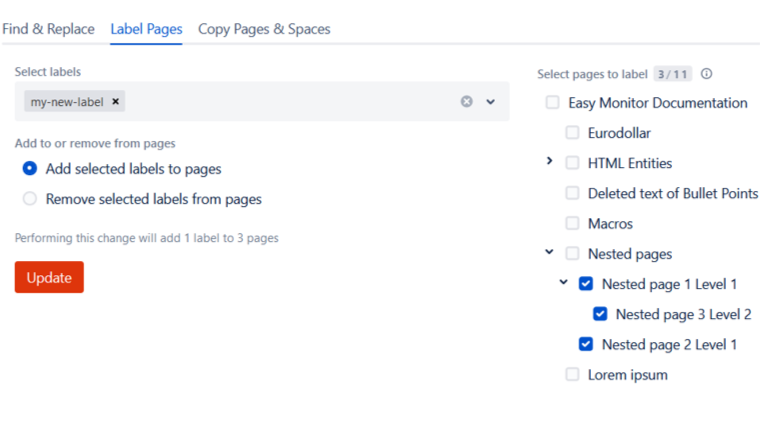 Create, add or remove labels on pages.