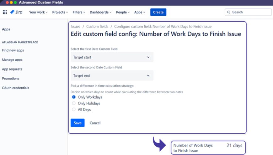 time between dates custom field