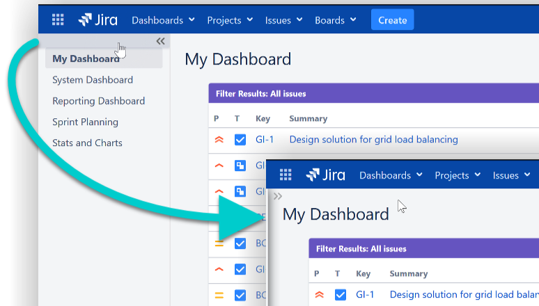 ​One click hides the favorite dashboards sidebar.