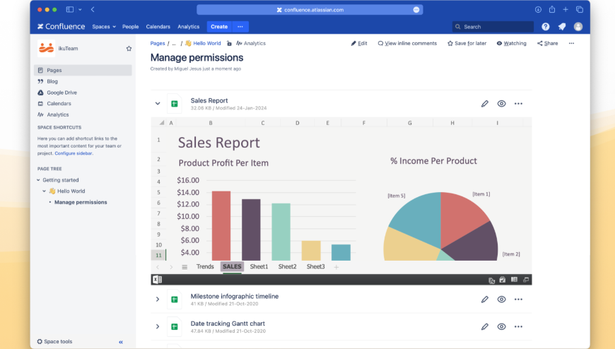 You can update documents attached in your Confluence pages. Real-time collaboration not just for Google Docs but for Microsoft Office files too!