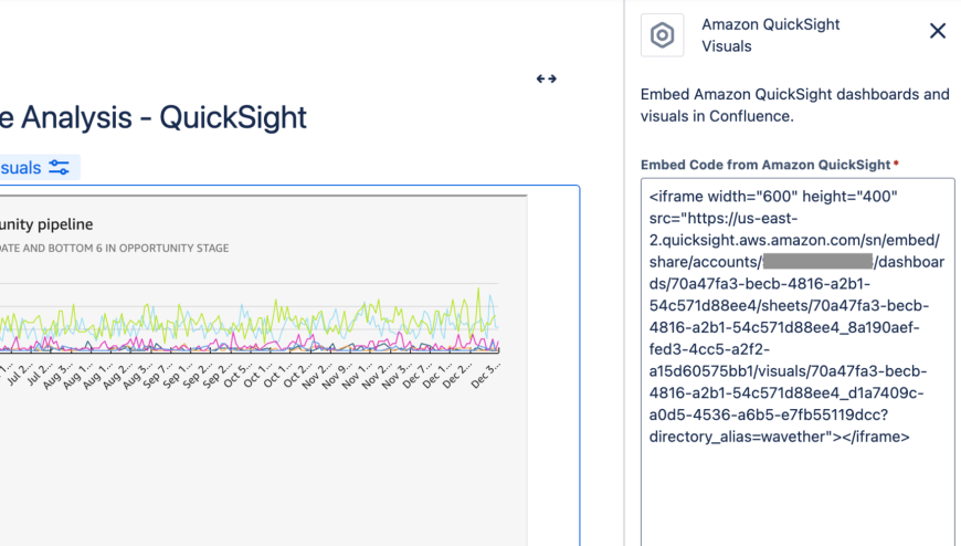 Copy QuickSight Embed Code into Configuration