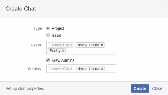 Create a new chat from project or issue view