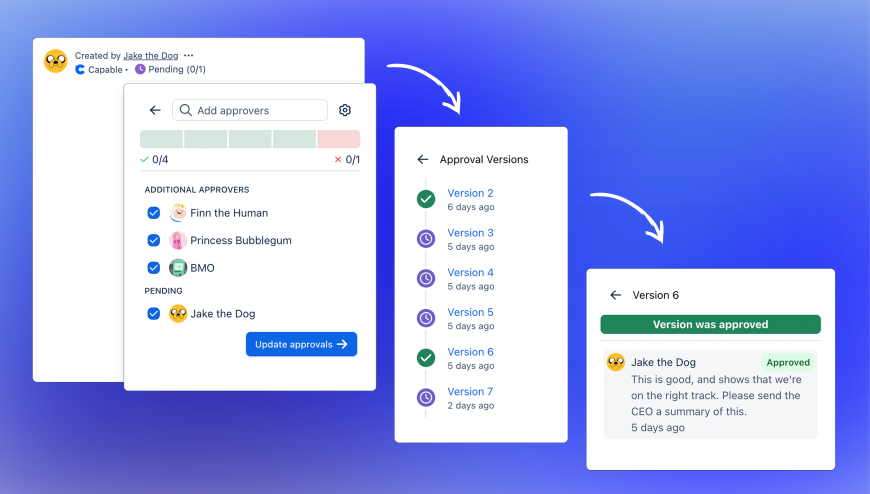 Streamline approvals with Capable! Request approvals directly from Confluence pages, with smart user suggestions.