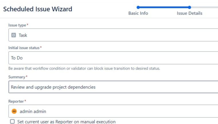 Define scheduled issue with a user-friendly wizard