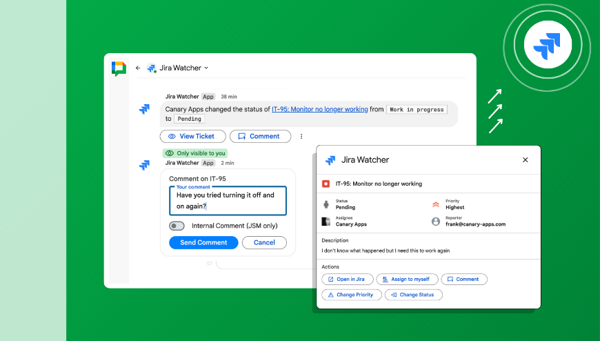 Interact with Jira tickets from Google Chat through notification buttons