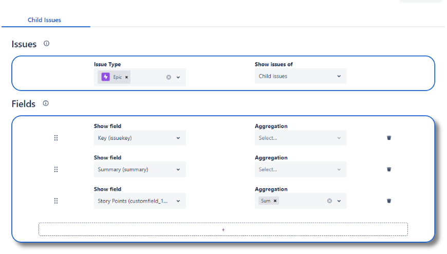 Customizing tables with JQL filters or link types