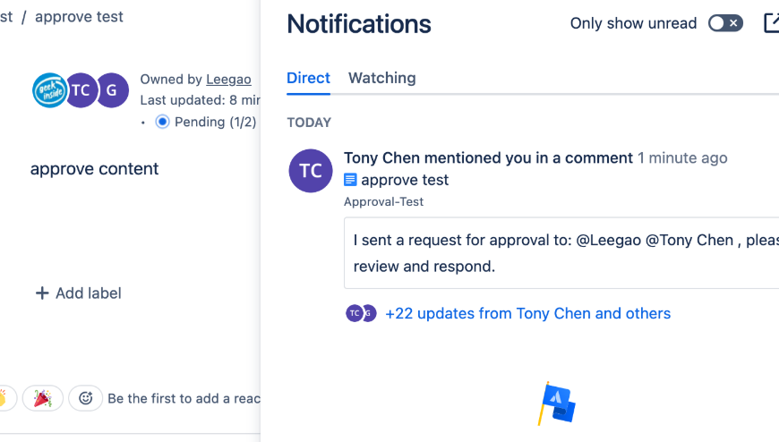 Users can view the approval request in the notification center and email.