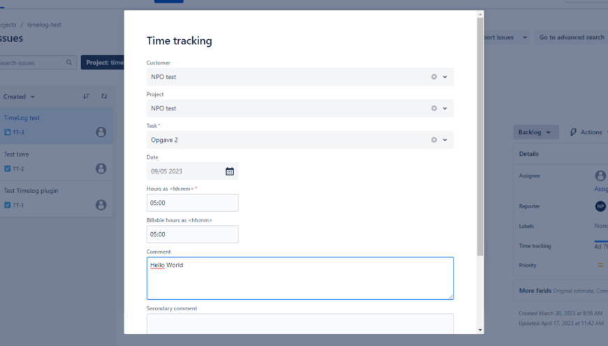 When tracking time in Jira, you can search for customers, projects and tasks from TimeLog PSA. The Project Manager then gets the complete overview in TimeLog PSA.