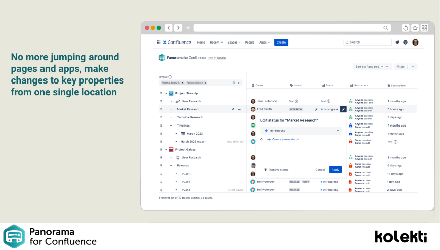 Label module opened in Panorama control panel allowing users to assign new and existing labels to pages.