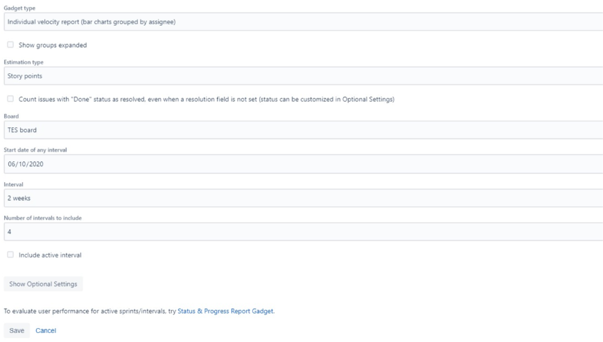 Configuration allows to use sprint or kanban weekly interval velocity