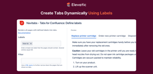 Generate a tab navigation from pages with one or more defined labels.