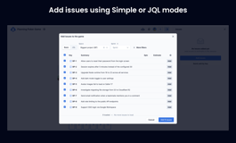 Add issues using Simple or JQL modes